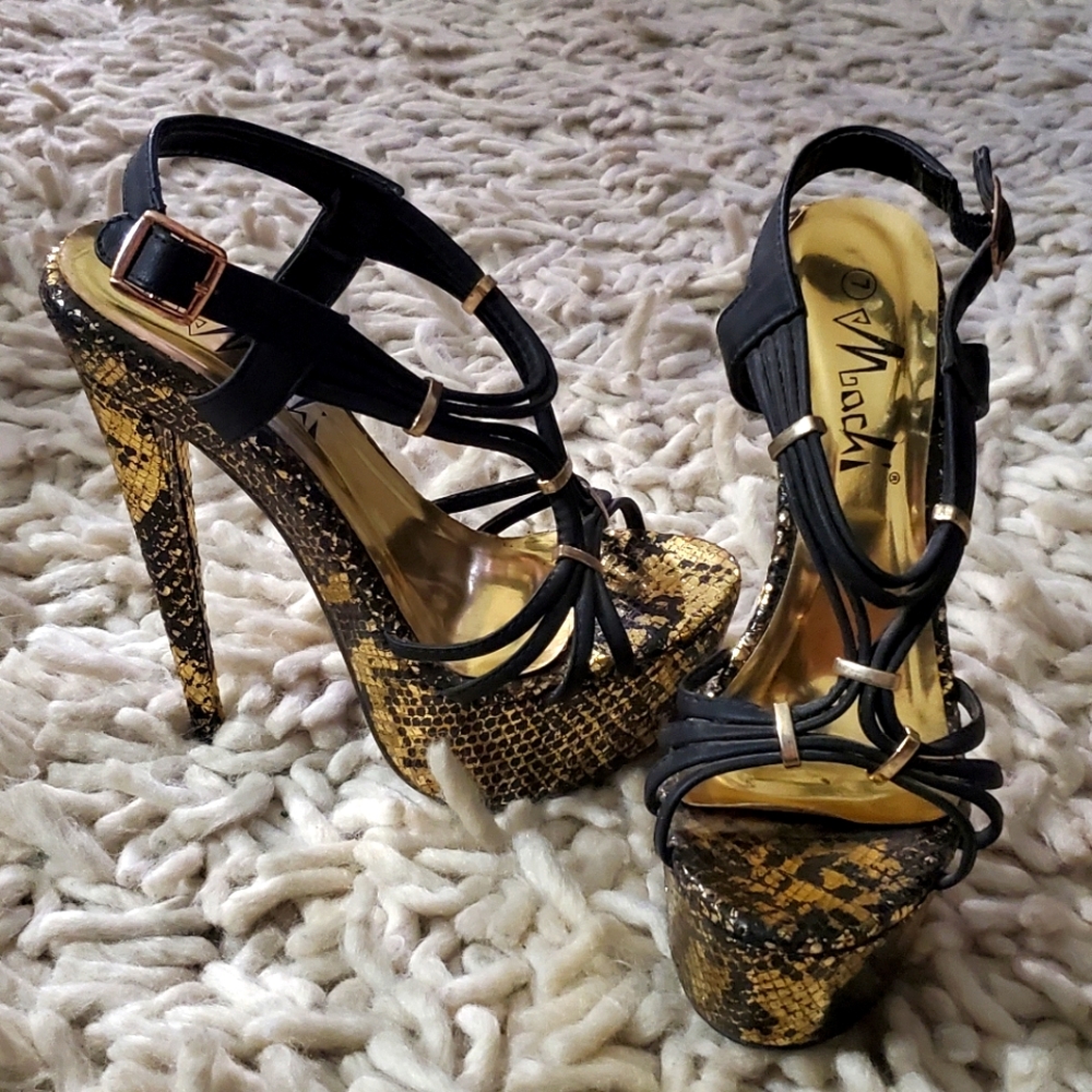 Mochi Snakeskin Platform Heels